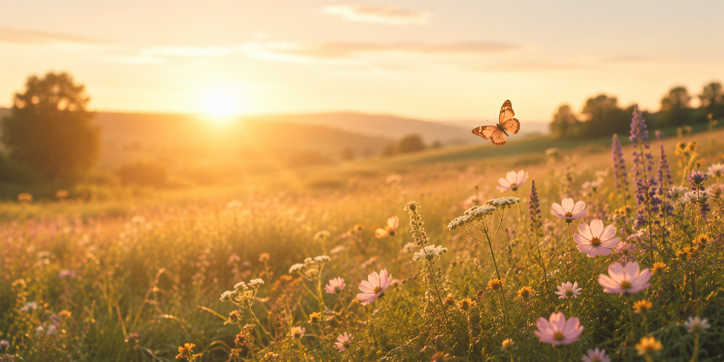 paysage fleur et papillon